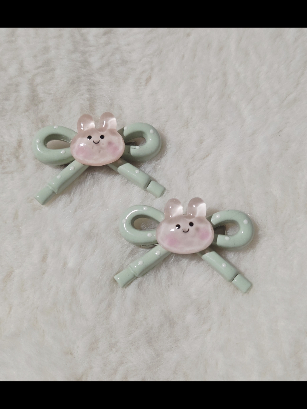 Cute Bunny Bow Hair Clips - Mint Green & Pink